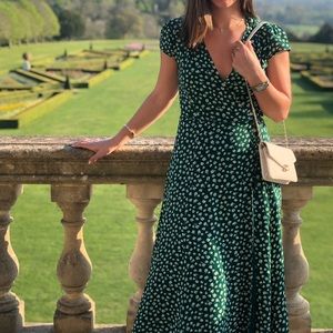 Reformation Carina Midi Wrap Dress Green Sz M